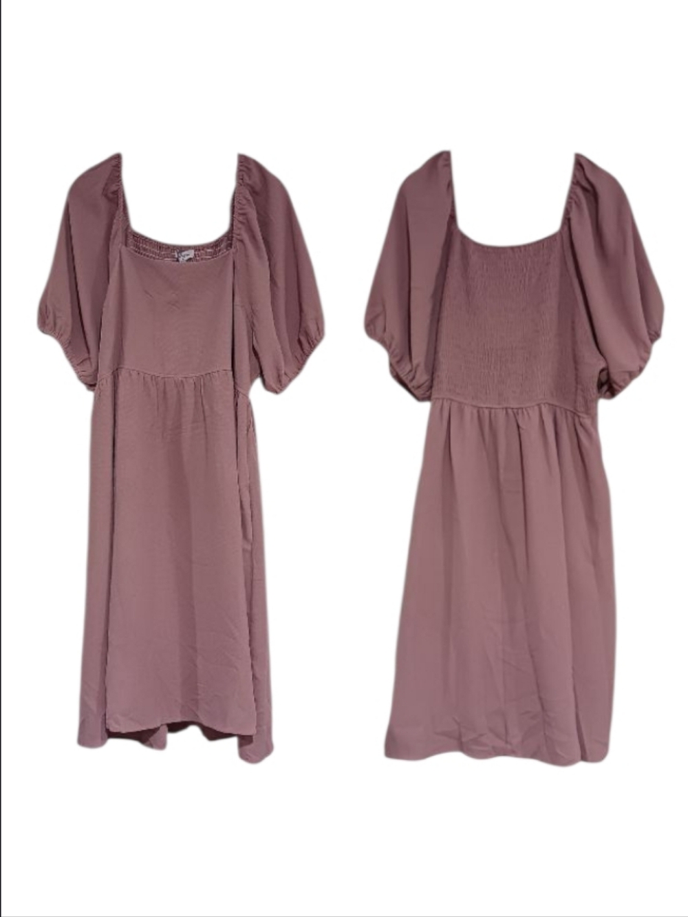 Polagram Puff Sleeve Smocked Back Midi Dress Mauve